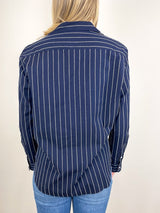 Eileen Relaxed Button Up Shirt in Navy with White Stripe - The Shoe Hive