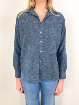 Eileen Relaxed Button Up Shirt in Textured Navy - The Shoe Hive