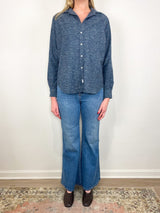 Eileen Relaxed Button Up Shirt in Textured Navy - The Shoe Hive