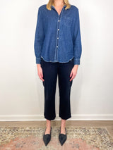 Eileen Relaxed Button Up Shirt in Vintage Dark Wash - The Shoe Hive