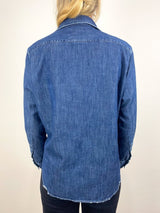 Eileen Relaxed Button Up Shirt in Vintage Dark Wash - The Shoe Hive