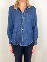 Eileen Relaxed Button Up Shirt in Vintage Dark Wash - The Shoe Hive