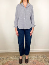 Eileen Relaxed Button Up Shirt in White Navy Stripe - The Shoe Hive