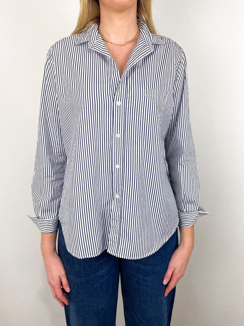 Eileen Relaxed Button Up Shirt in White Navy Stripe - The Shoe Hive