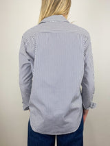 Eileen Relaxed Button Up Shirt in White Navy Stripe - The Shoe Hive