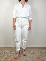 Eileen Ruffle Relaxed Button Up Shirt in White - The Shoe Hive