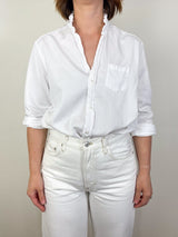 Eileen Ruffle Relaxed Button Up Shirt in White - The Shoe Hive