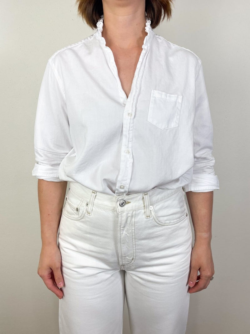 Eileen Ruffle Relaxed Button Up Shirt in White - The Shoe Hive