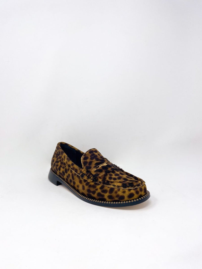 Elba Penny Loafer in Leopard Haircalf w/ Hardware - The Shoe Hive