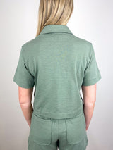 Elbow Sleeve Button Down Tee in Sage - The Shoe Hive