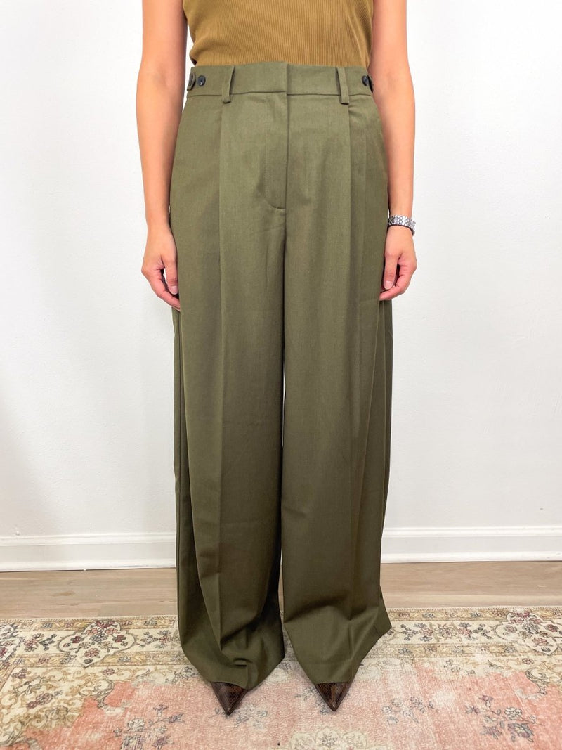 Eliam Wideleg Trouser in Olive - The Shoe Hive