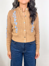 Ellen Cardigan in Camel/Misty Blue Cotton/Wool - The Shoe Hive
