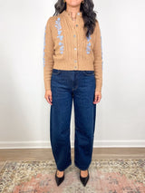 Ellen Cardigan in Camel/Misty Blue Cotton/Wool - The Shoe Hive