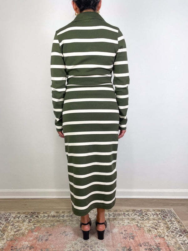 Ellicot Dress in Army/Chalk Wide Stripe - The Shoe Hive