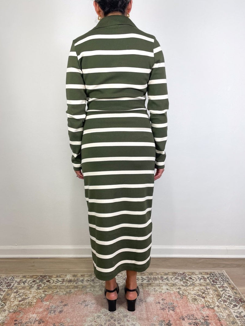 Ellicot Dress in Army/Chalk Wide Stripe - The Shoe Hive