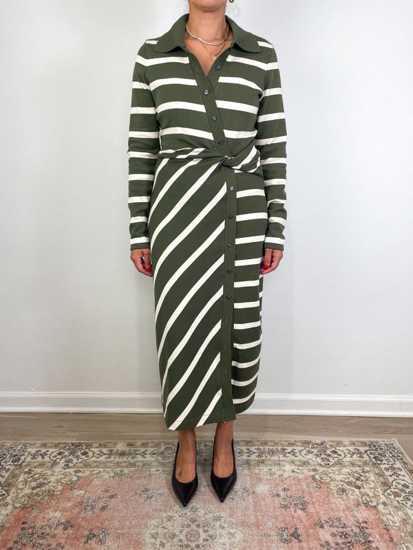 Ellicot Dress in Army/Chalk Wide Stripe - The Shoe Hive