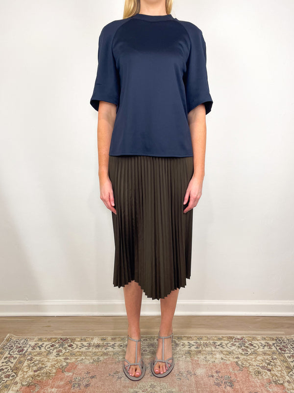 Nylon Pleating Sunray Pullon Skirt in Brown
