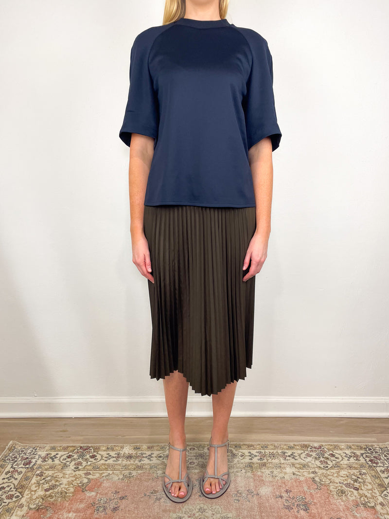 Nylon Pleating Sunray Pullon Skirt in Brown