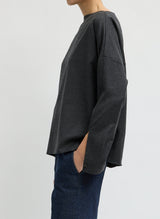 Cozy Flannel Boatneck Dolman Sleeve Top in Dark Heather Grey