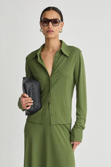 Merce Slinky Slim Button Up in Cypress