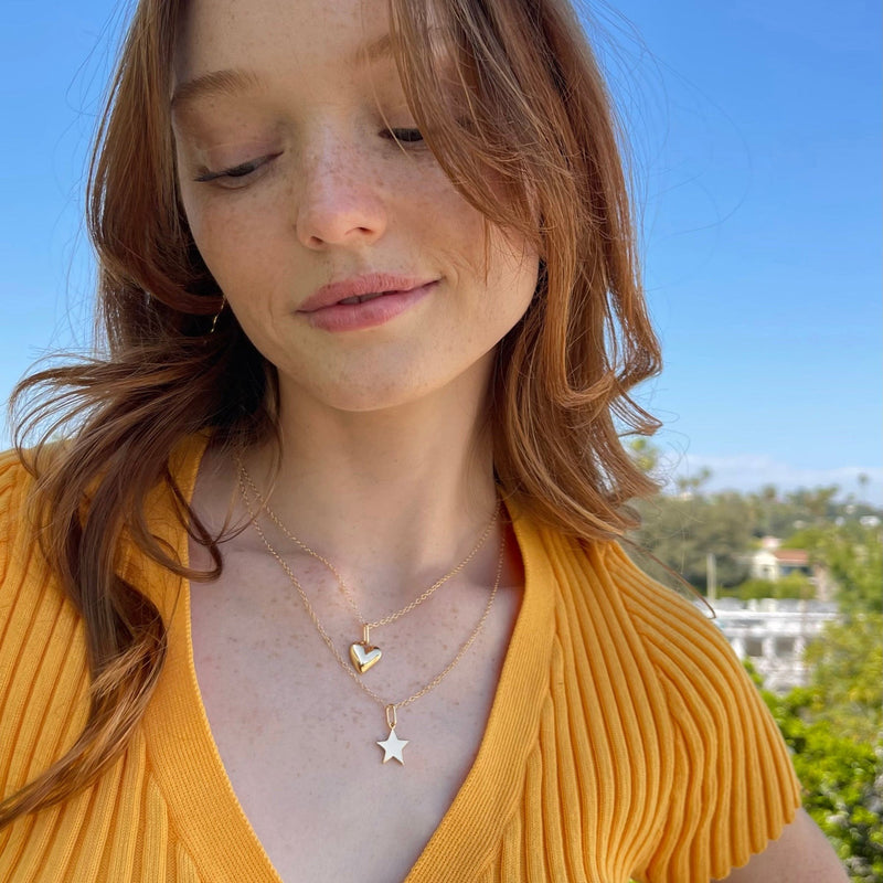 Puffy Heart Charm Necklace in Gold