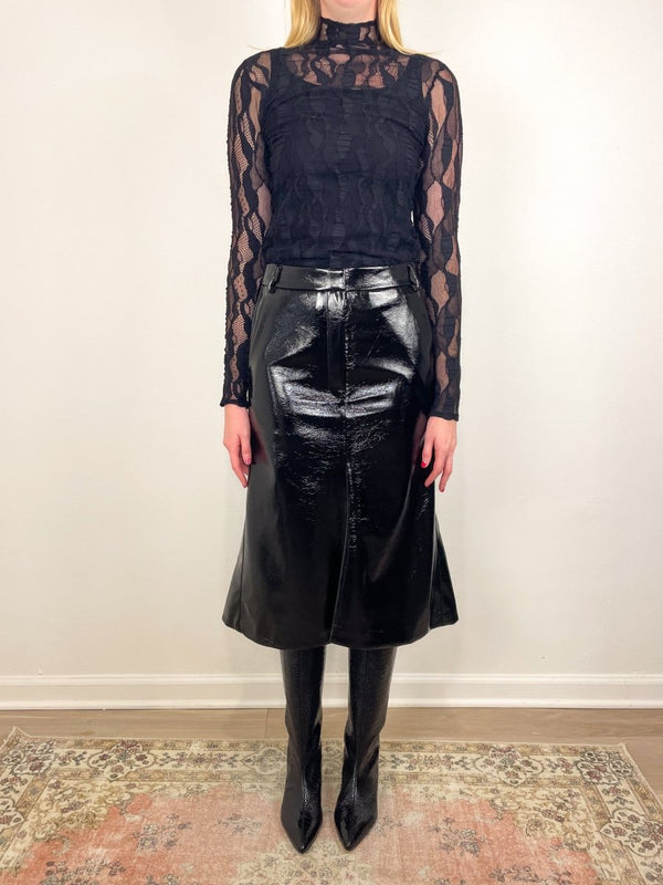 Faux Patent Leather Sculpted Silke Skirt in Black - The Shoe Hive