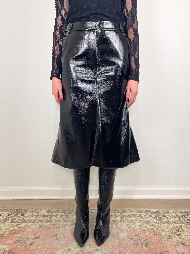 Faux Patent Leather Sculpted Silke Skirt in Black - The Shoe Hive