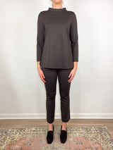 Faye Flare Cropped Pant in Coffee Bi - Stretch Tricotine - The Shoe Hive