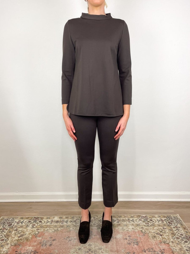 Faye Flare Cropped Pant in Coffee Bi - Stretch Tricotine - The Shoe Hive