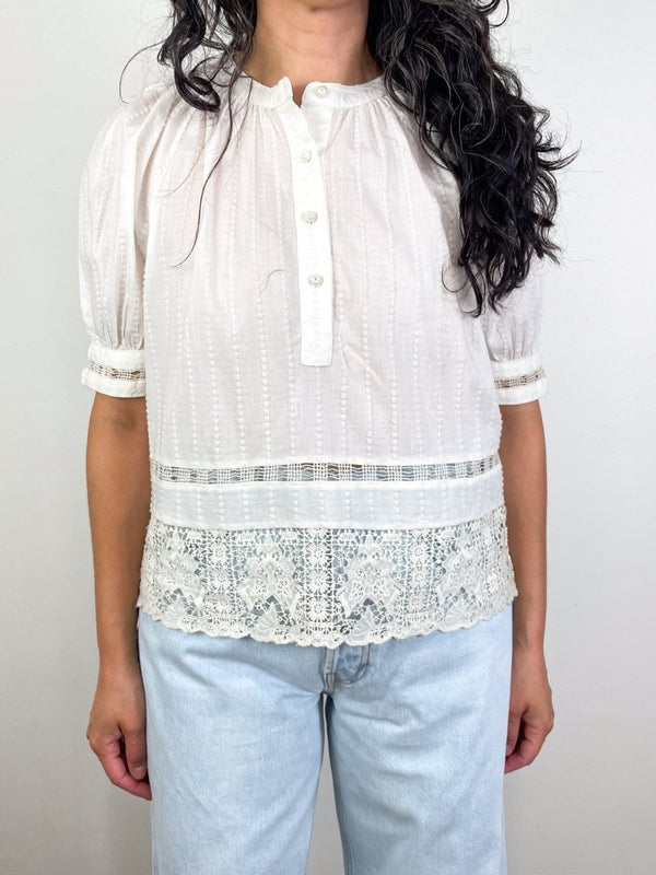 Faye Puff Sleeve Blouse in Pristine - The Shoe Hive