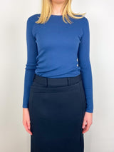 Feather Weight Ribbed Sweater Crewneck Pullover in Seal Blue - The Shoe Hive
