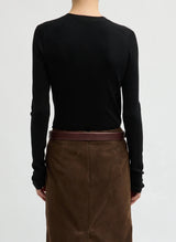 Feather Weight Ribbed V-Neck Slim Cardigan in Black - The Shoe Hive