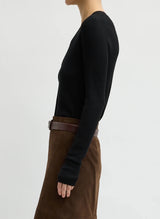 Feather Weight Ribbed V-Neck Slim Cardigan in Black - The Shoe Hive