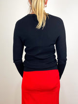 Feather Weight Ribbed V-Neck Slim Cardigan in Black - The Shoe Hive