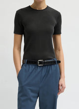 Feather Weight Viscose Neoprene SS T-Shirt in Black - The Shoe Hive