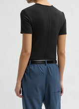 Feather Weight Viscose Neoprene SS T-Shirt in Black - The Shoe Hive