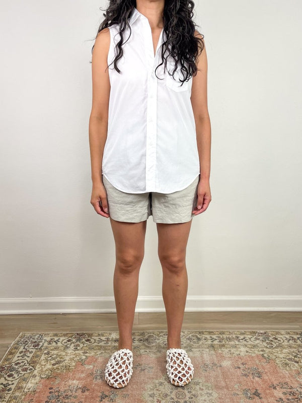 Fiona Sleeveless Button Up Shirt in White - The Shoe Hive