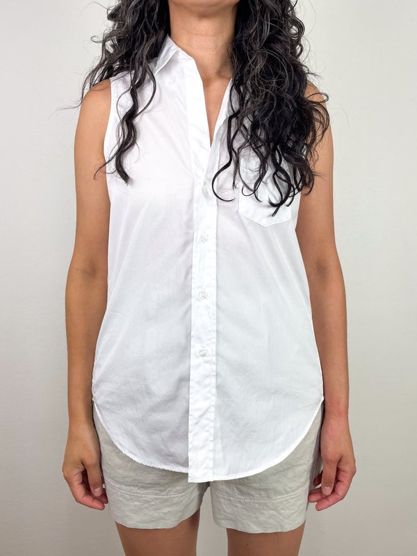 Fiona Sleeveless Button Up Shirt in White - The Shoe Hive