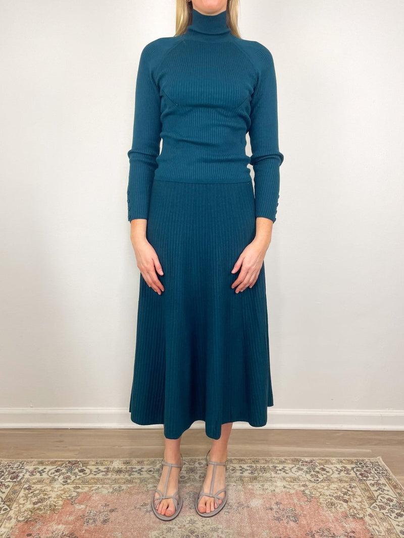 Flared Knit Skirt in Deep Sea - The Shoe Hive
