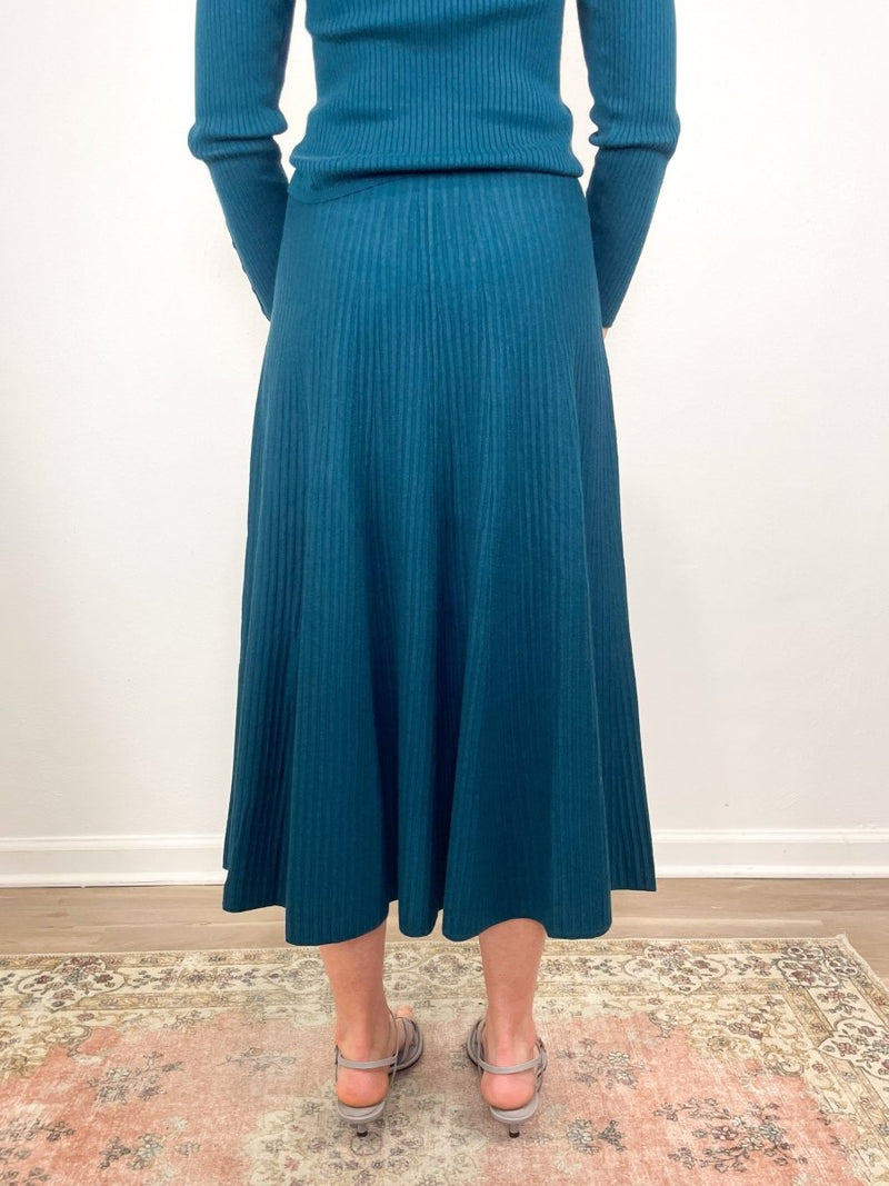 Flared Knit Skirt in Deep Sea - The Shoe Hive