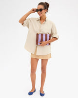 Flat Clutch w/ Tabs in Jacaranda/Hazelnut Canvas Stripe - The Shoe Hive