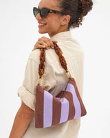 Flat Clutch w/ Tabs in Jacaranda/Hazelnut Canvas Stripe - The Shoe Hive