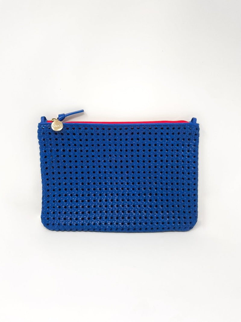 Flat Clutch w/Tabs in Cobalt Rattan - The Shoe Hive