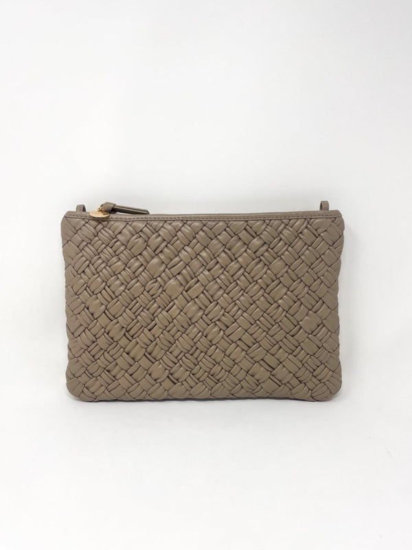 Flat Clutch w/Tabs in Dove Puffy Woven Nappa - The Shoe Hive