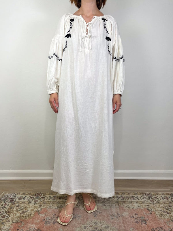 Folk Maxi Dress in White Dove Embroidery - The Shoe Hive