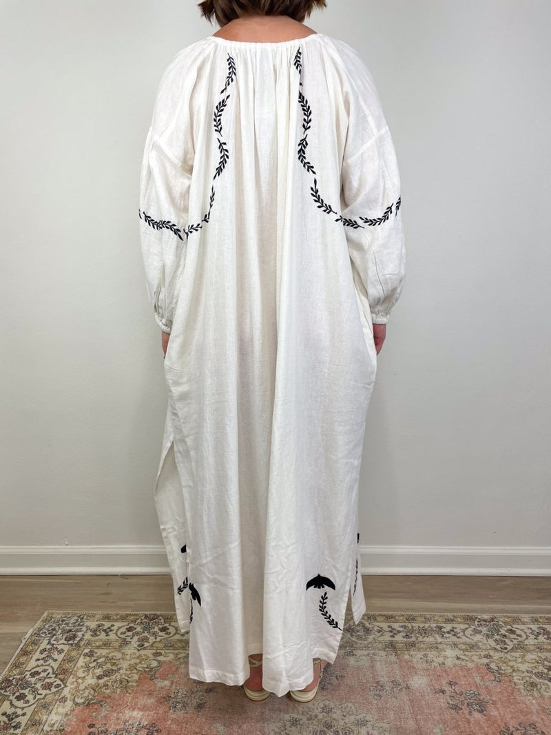 Folk Maxi Dress in White Dove Embroidery - The Shoe Hive