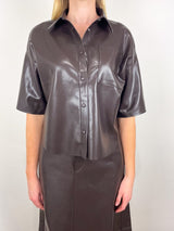 Frances Cropped Cape Button Up in Chocolate Leather - The Shoe Hive
