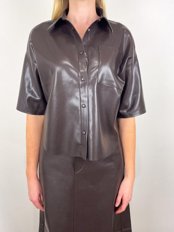Frances Cropped Cape Button Up in Chocolate Leather - The Shoe Hive