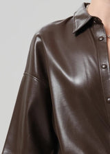 Frances Cropped Cape Button Up in Chocolate Recycled Leather - The Shoe Hive