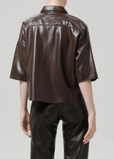 Frances Cropped Cape Button Up in Chocolate Recycled Leather - The Shoe Hive